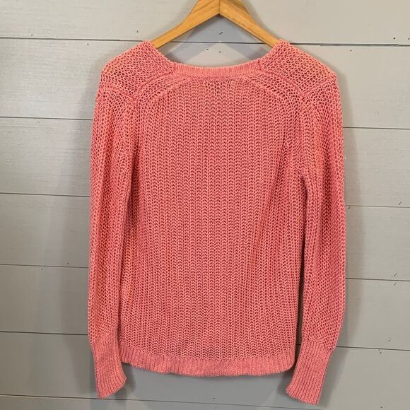 Banana Republic 100% Italian linen pink loose knit V-neck sweater size medium - Picture 7 of 8